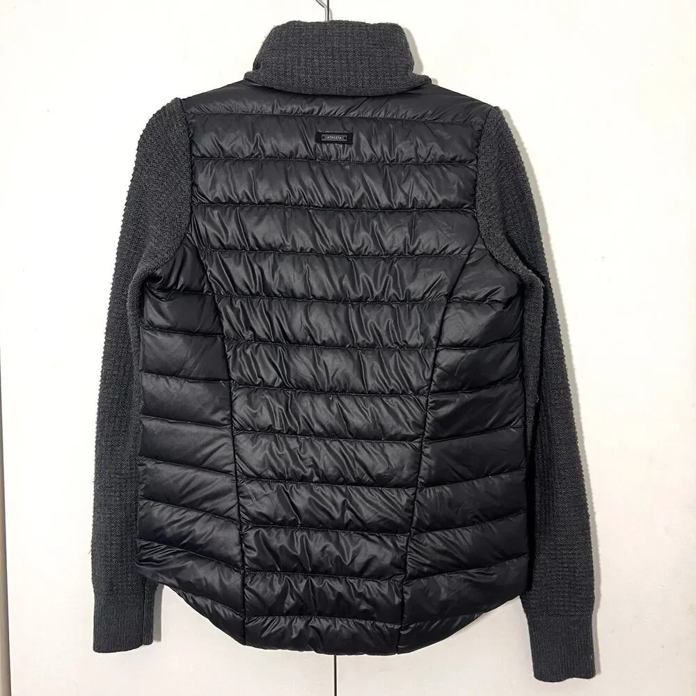 Athleta Jacket Women S Black Goose Down Sweater Sleeve High Neck Full Zip Casual